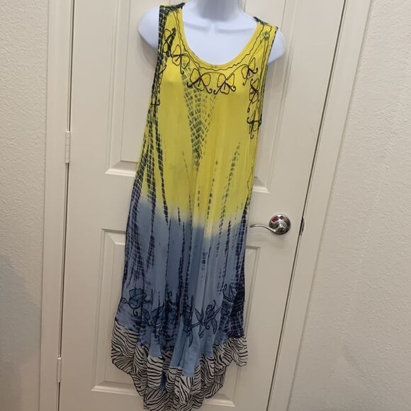 Ocean Breeze Free Size Scoop Neck Short Sleeve Embroidered Hi Low Maxi Dress - Picture 2 of 10